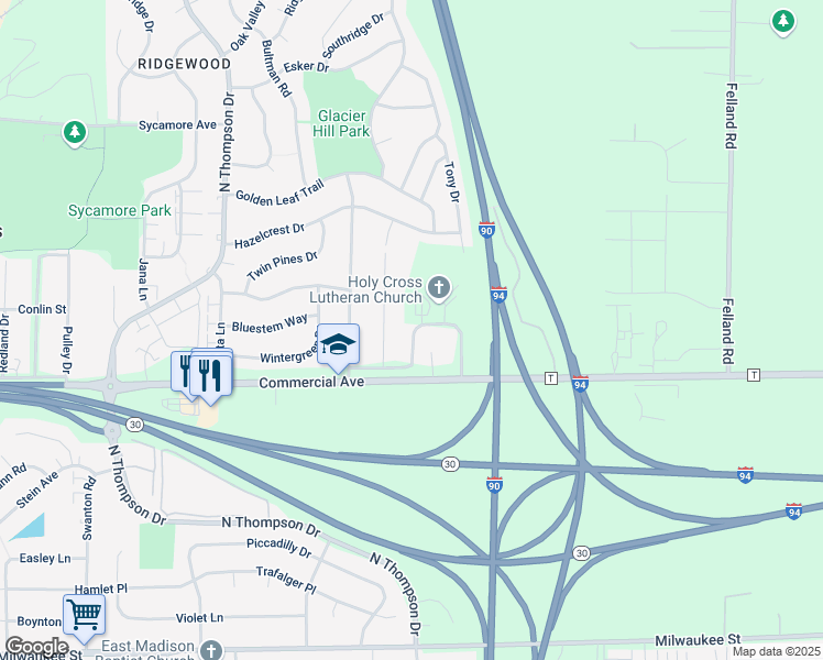 map of restaurants, bars, coffee shops, grocery stores, and more near 5342 Fairview Drive in Madison