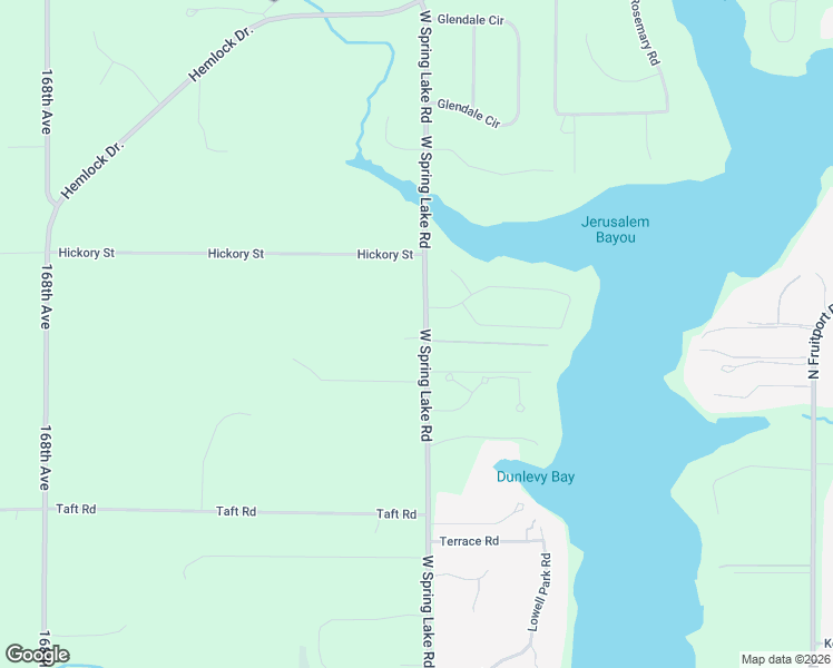 map of restaurants, bars, coffee shops, grocery stores, and more near 18695 West Spring Lake Road in Spring Lake