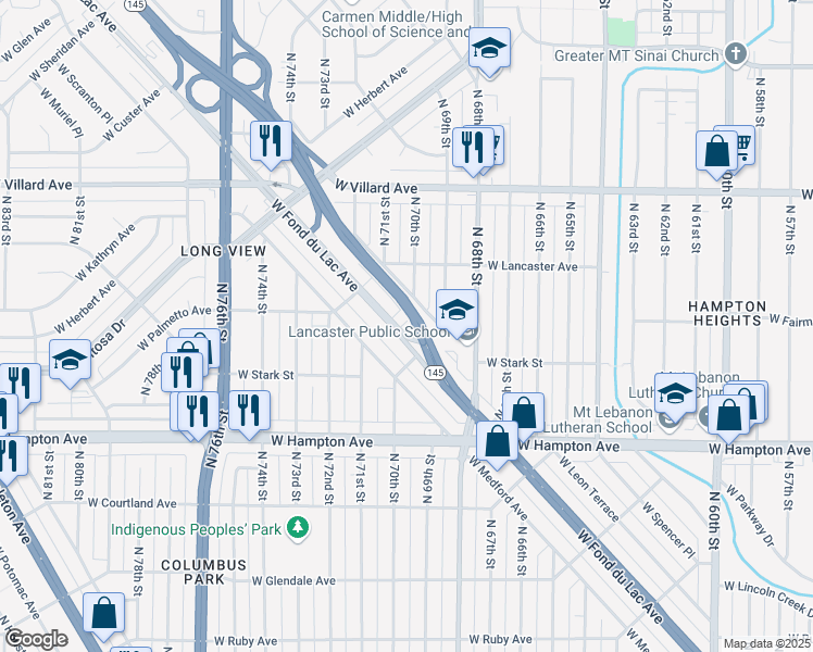 map of restaurants, bars, coffee shops, grocery stores, and more near 7020 West Fond Du Lac Avenue in Milwaukee