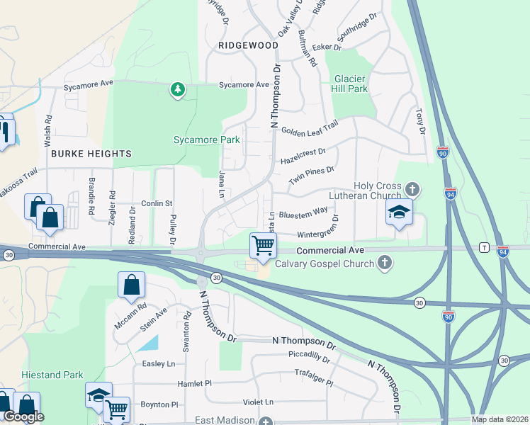 map of restaurants, bars, coffee shops, grocery stores, and more near 726 Mesta Lane in Madison