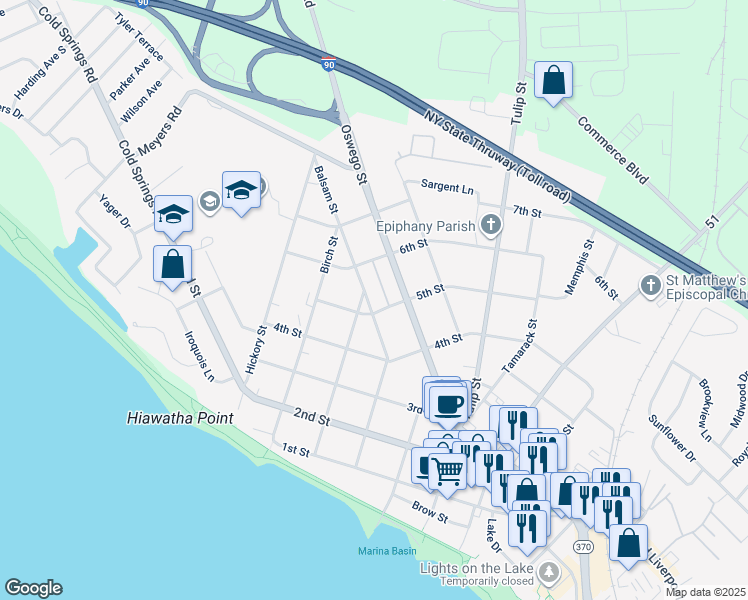 map of restaurants, bars, coffee shops, grocery stores, and more near 502 Balsam Street in Liverpool