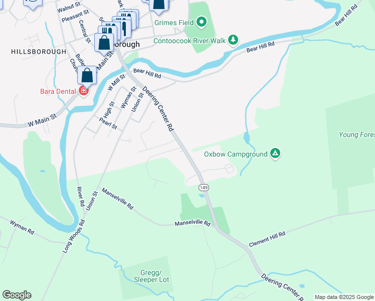 map of restaurants, bars, coffee shops, grocery stores, and more near 7 Deering Center Road in Deering