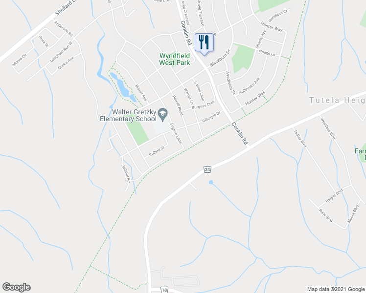 map of restaurants, bars, coffee shops, grocery stores, and more near 155 English Lane in Brantford