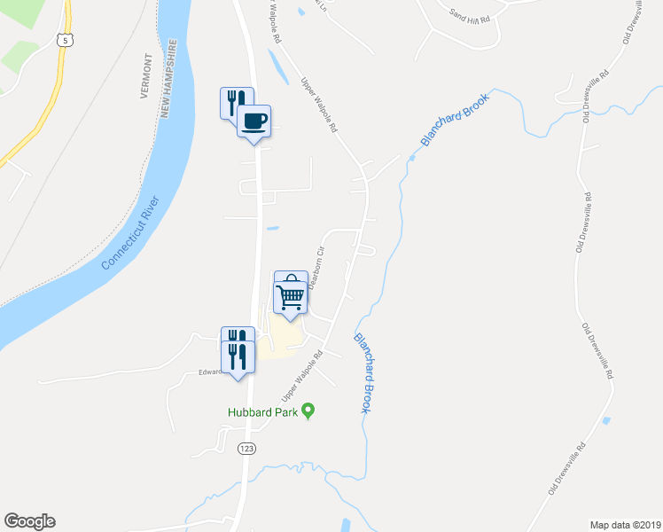 map of restaurants, bars, coffee shops, grocery stores, and more near 32 Ames Plaza Lane in Walpole