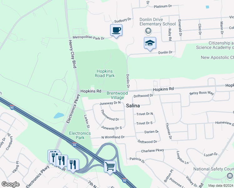 map of restaurants, bars, coffee shops, grocery stores, and more near 22 Hopkins Road in Liverpool