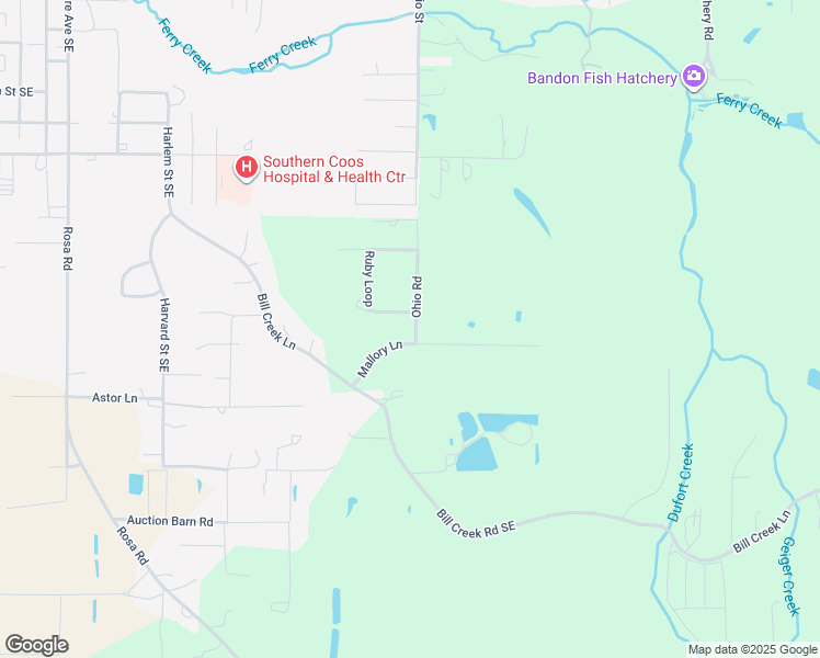 map of restaurants, bars, coffee shops, grocery stores, and more near 88163 Mallory Lane in Bandon