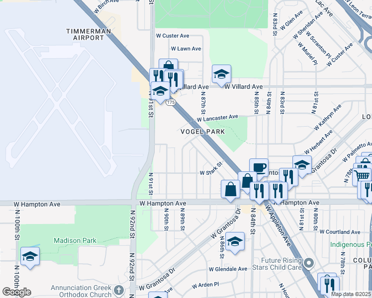 map of restaurants, bars, coffee shops, grocery stores, and more near 4968 North 89th Street in Milwaukee