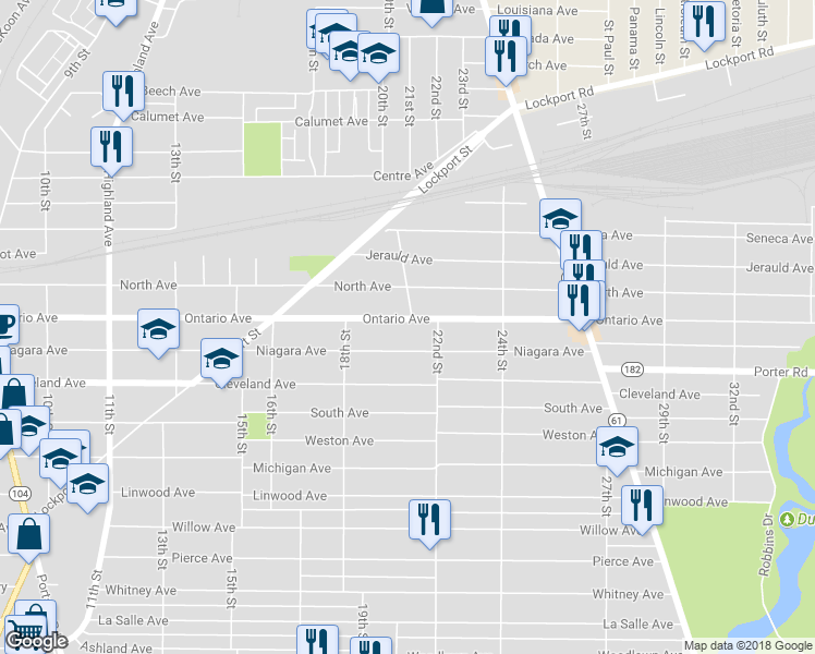 map of restaurants, bars, coffee shops, grocery stores, and more near 1865 Ontario Avenue in Niagara Falls