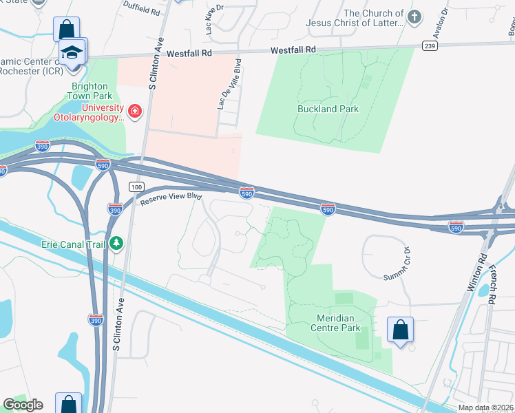 map of restaurants, bars, coffee shops, grocery stores, and more near 236 Bretlyn Circle in Rochester