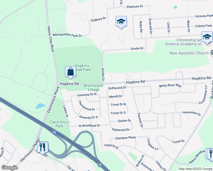 map of restaurants, bars, coffee shops, grocery stores, and more near 4927 Driftwood Drive in Liverpool