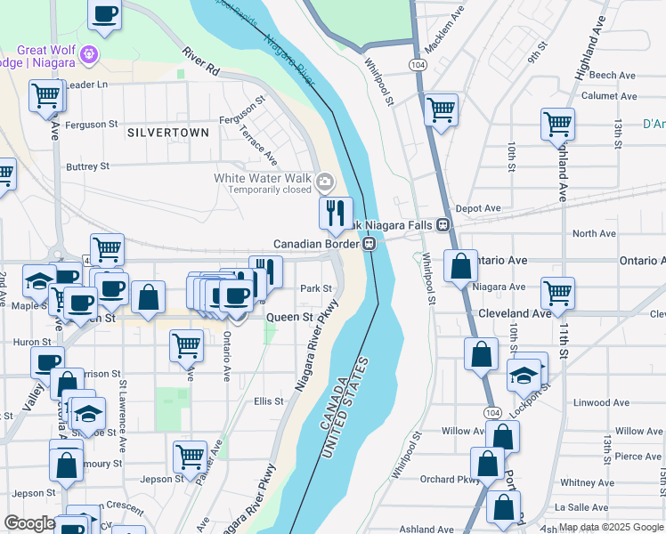 map of restaurants, bars, coffee shops, grocery stores, and more near in Niagara Falls