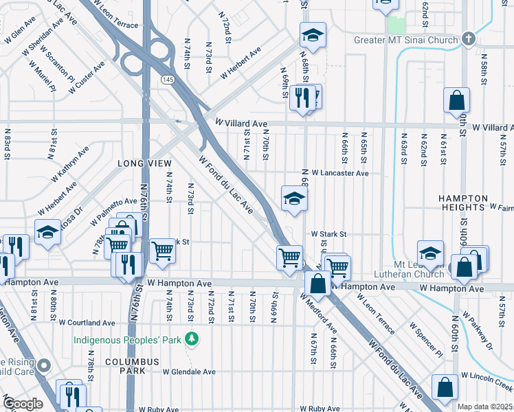 map of restaurants, bars, coffee shops, grocery stores, and more near 7020 West Fond Du Lac Avenue in Milwaukee