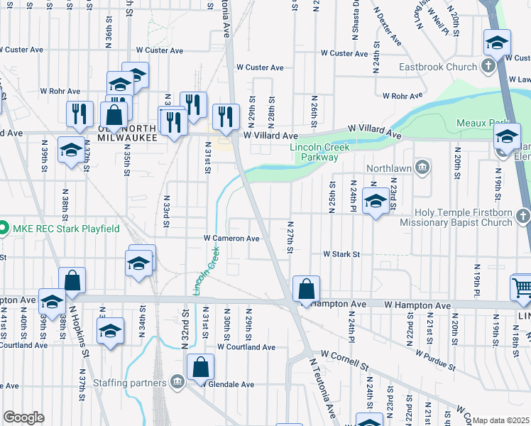 map of restaurants, bars, coffee shops, grocery stores, and more near 2812 West Fairmount Avenue in Milwaukee