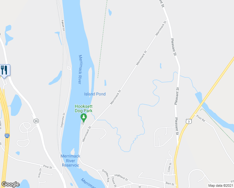 map of restaurants, bars, coffee shops, grocery stores, and more near 128 Merrimack Street in Hooksett