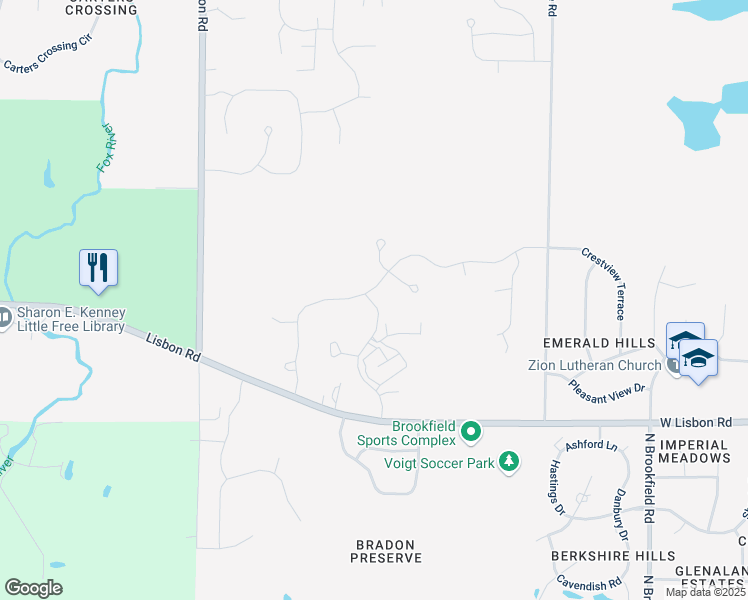 map of restaurants, bars, coffee shops, grocery stores, and more near w198n5020 Hickory street in Menomonee Falls