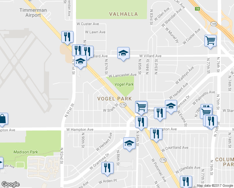 map of restaurants, bars, coffee shops, grocery stores, and more near 8636 West Appleton Avenue in Milwaukee