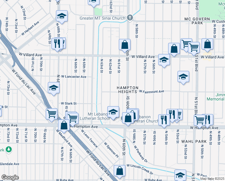 map of restaurants, bars, coffee shops, grocery stores, and more near 6130 West Fairmount Avenue in Milwaukee