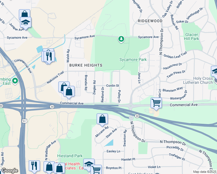 map of restaurants, bars, coffee shops, grocery stores, and more near 730 Bewick Dr in Madison