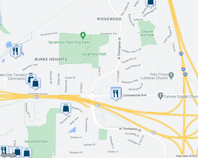 map of restaurants, bars, coffee shops, grocery stores, and more near 731 North Thompson Drive in Madison