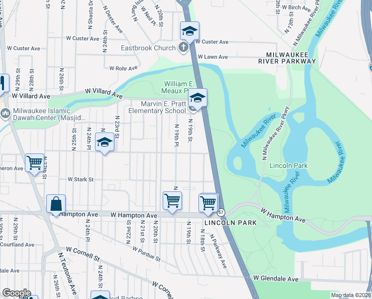 map of restaurants, bars, coffee shops, grocery stores, and more near 1908 West Fairmount Avenue in Milwaukee