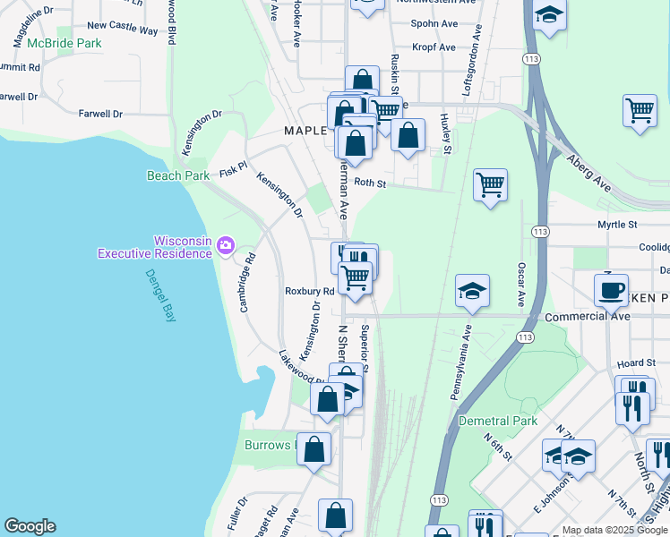 map of restaurants, bars, coffee shops, grocery stores, and more near 528 North Sherman Avenue in Madison