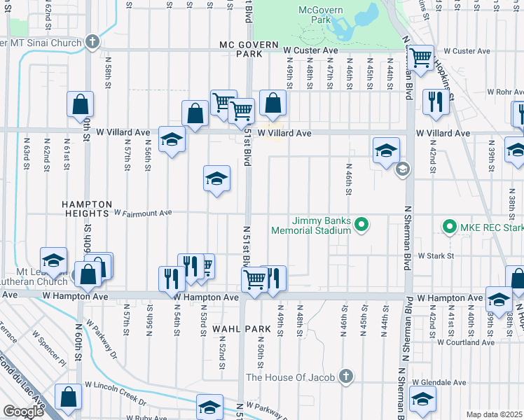 map of restaurants, bars, coffee shops, grocery stores, and more near 4934 West Fairmount Avenue in Milwaukee