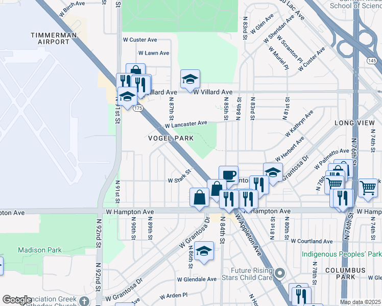 map of restaurants, bars, coffee shops, grocery stores, and more near 8636 West Appleton Avenue in Milwaukee