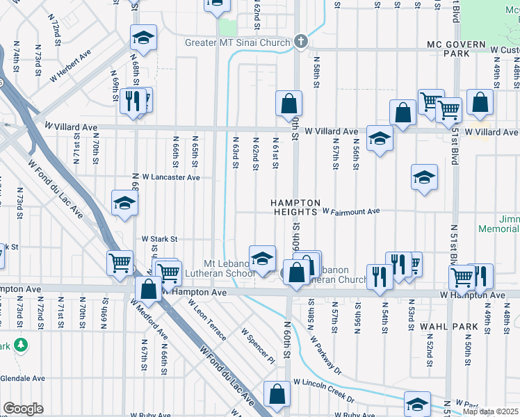 map of restaurants, bars, coffee shops, grocery stores, and more near 6130 West Fairmount Avenue in Milwaukee