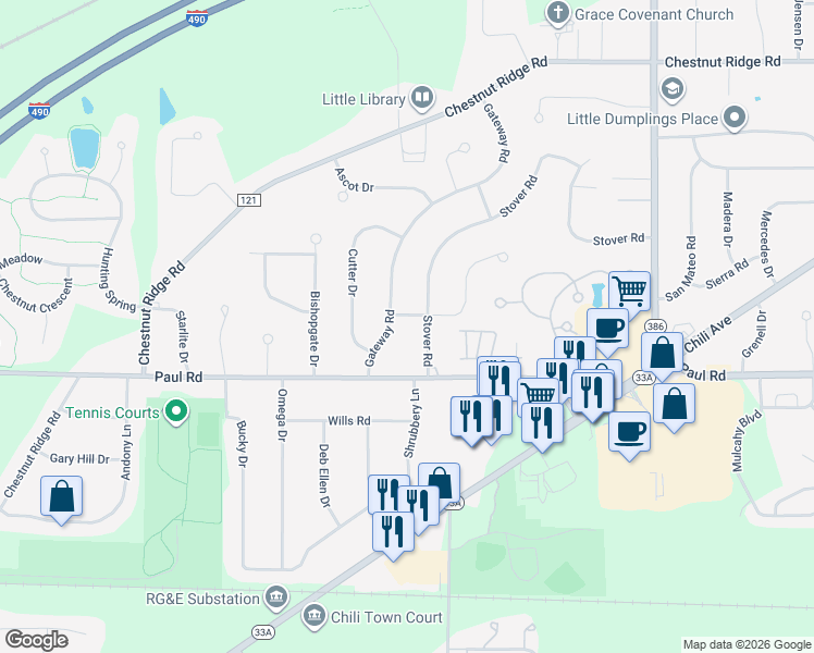 map of restaurants, bars, coffee shops, grocery stores, and more near 2 Wethersfield Road in Rochester