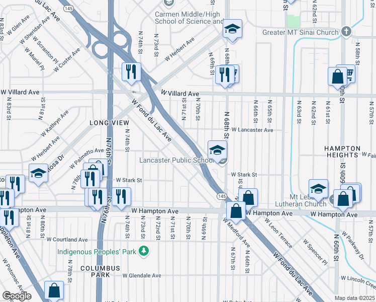 map of restaurants, bars, coffee shops, grocery stores, and more near 7020 West Fond Du Lac Avenue in Milwaukee