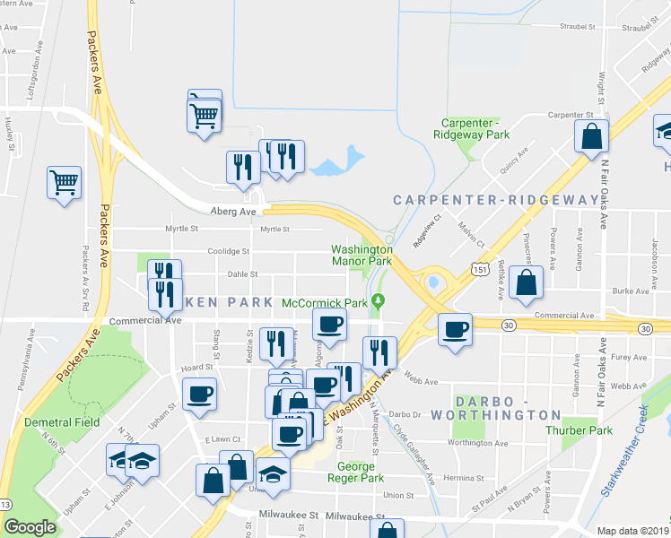 map of restaurants, bars, coffee shops, grocery stores, and more near 2848 Dahle Street in Madison
