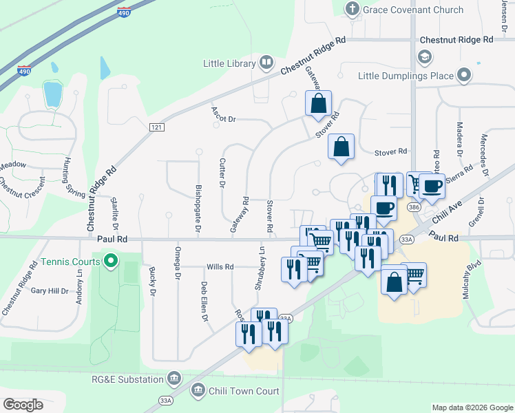 map of restaurants, bars, coffee shops, grocery stores, and more near 2 Wethersfield Road in Rochester