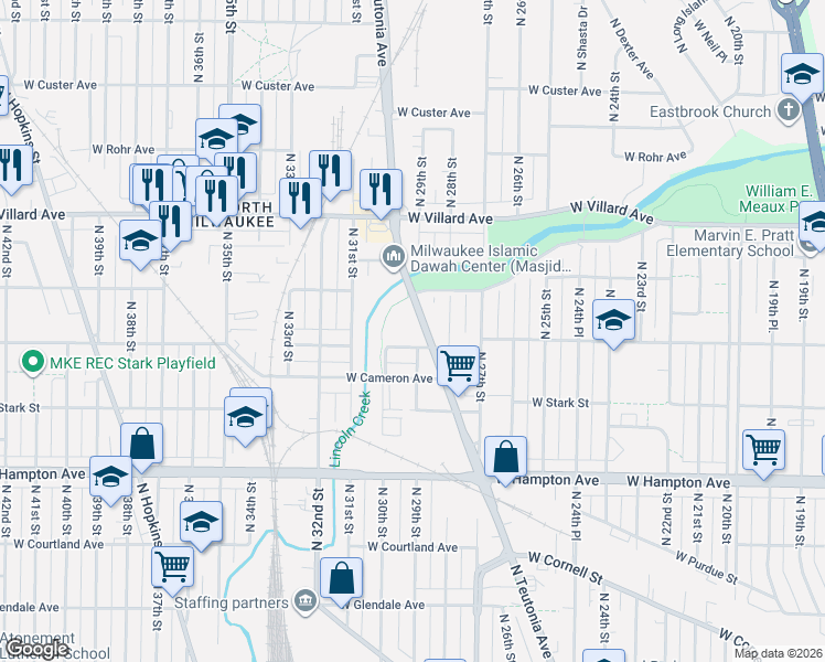 map of restaurants, bars, coffee shops, grocery stores, and more near 5021 North Teutonia Avenue in Milwaukee