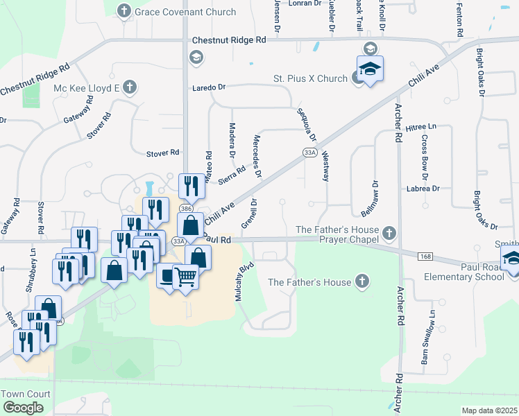 map of restaurants, bars, coffee shops, grocery stores, and more near 10 Grenell Drive in Rochester