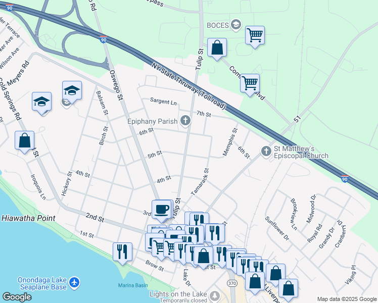 map of restaurants, bars, coffee shops, grocery stores, and more near 900 Tulip Street in Liverpool