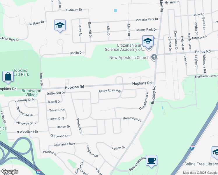 map of restaurants, bars, coffee shops, grocery stores, and more near 5057 Betsy Ross Way in Liverpool