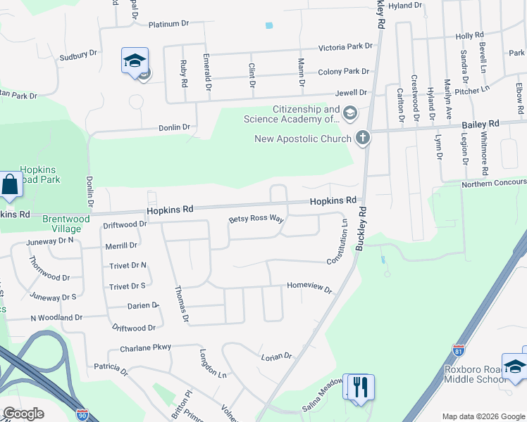 map of restaurants, bars, coffee shops, grocery stores, and more near 5057 Betsy Ross Way in Liverpool