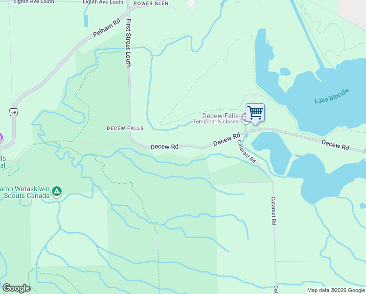 map of restaurants, bars, coffee shops, grocery stores, and more near 2791 Decew Road in Thorold