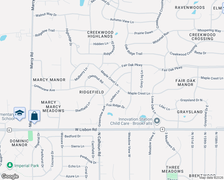 map of restaurants, bars, coffee shops, grocery stores, and more near W170N5000 Linden Lane in Menomonee Falls