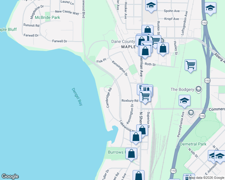 map of restaurants, bars, coffee shops, grocery stores, and more near 88 Cambridge Road in Madison