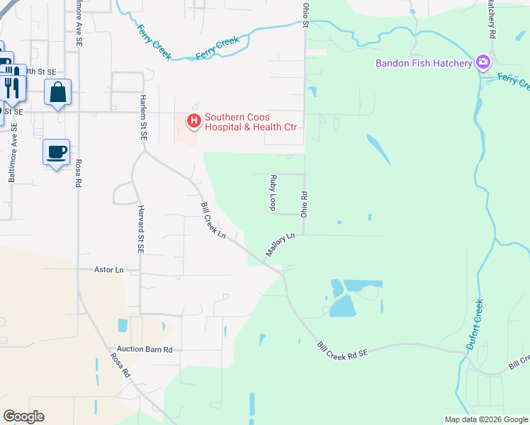 map of restaurants, bars, coffee shops, grocery stores, and more near 55038 Ruby Loop in Bandon