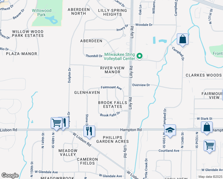 map of restaurants, bars, coffee shops, grocery stores, and more near W142N5018 Golden Fields Drive in Menomonee Falls