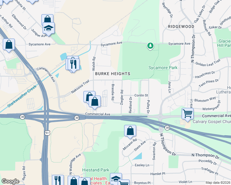 map of restaurants, bars, coffee shops, grocery stores, and more near 727 Brandie Road in Madison