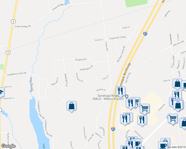 map of restaurants, bars, coffee shops, grocery stores, and more near 99 Quail Court in Saratoga Springs
