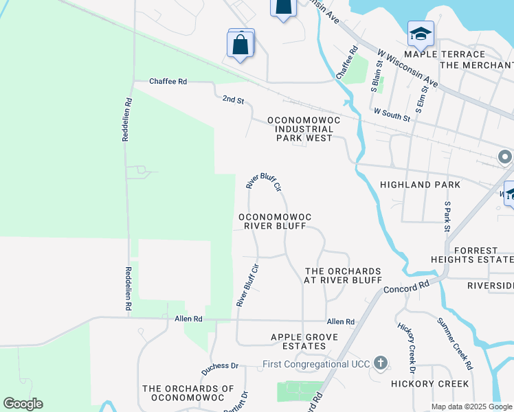 map of restaurants, bars, coffee shops, grocery stores, and more near 459 River Bluff Circle in Oconomowoc