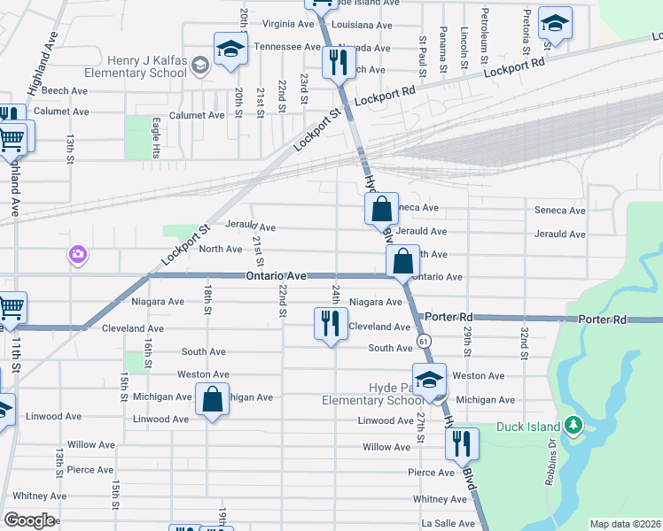 map of restaurants, bars, coffee shops, grocery stores, and more near 2210 24th Street in Niagara Falls