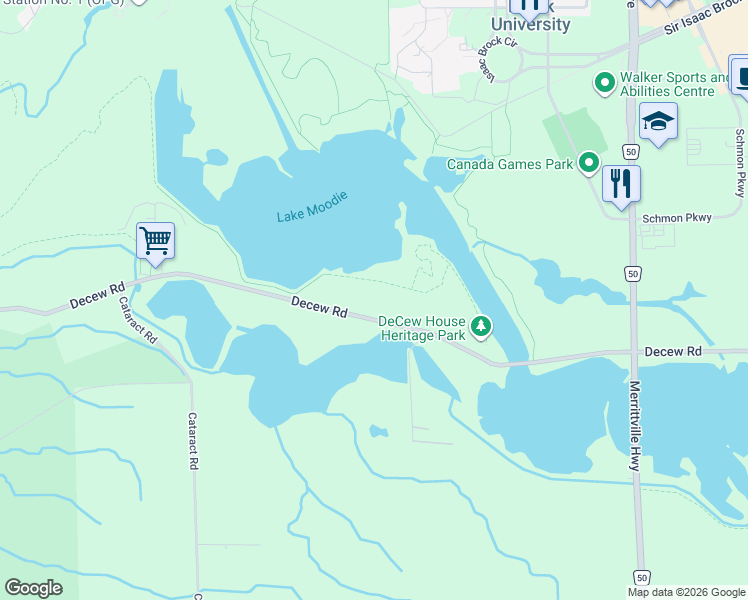 map of restaurants, bars, coffee shops, grocery stores, and more near 2440 Decew Road in Thorold