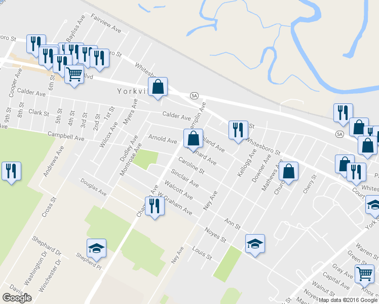 map of restaurants, bars, coffee shops, grocery stores, and more near 2211 Caroline Street in Utica