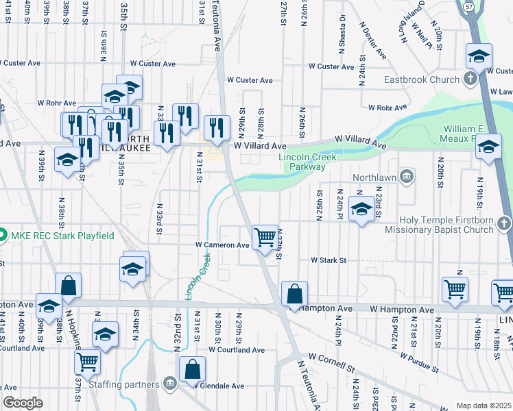 map of restaurants, bars, coffee shops, grocery stores, and more near 2812 West Fairmount Avenue in Milwaukee