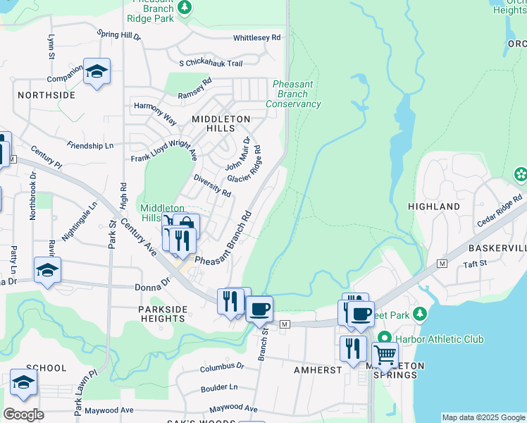 map of restaurants, bars, coffee shops, grocery stores, and more near 3301 Conservancy Lane in Middleton